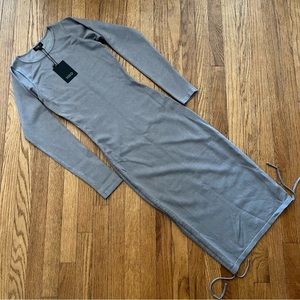 NBD Grey Knitted Mini/Midi Dress Side Self Adjust Drawstrings Ruching Size XS